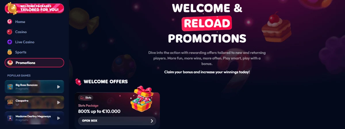 Details Gambiva Casino no deposit bonus, welcome pack, weekly bonus